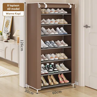 LG Rak Sepatu Kain 10/8/6 Tingkat Rak Sepatu Susun Tertutup Rak Lemari Sepatu Portable 60X30X160cm