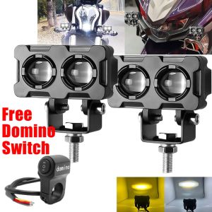2Pcs Motorcycle Driving Light Pair 40w Super Bright Mini 2 Color Dual Fisheye Lens Fog Spot with dom