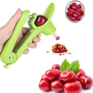 Cherry Pitter Tool - Heavy-Duty Stainless Steel Pitting Tool Portable Cherries Corer Stoner Seed Tool with Lock Design Fruit Pit Remover for Cherry Jam (Green)