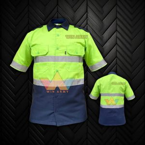 Seragam safety - Katelpak Wearpack - Atasan Safety Kombinasi 2 Warna - Kemeja two tone - Baju Safety Lengan Pendek Terbaru - Kemeja Kombinasi Pendek 2