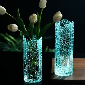 Irregular Water Ripple Glass Luminous Vase Water Nourishing Flowers Lucky Bamboo TV Cabinet Dining-table Home Decoration