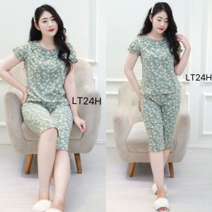 Đồ bộ mặc nhà Bunnysky bộ quần áo nữ mặc nhà mẫu lửng vải lụa và kẻ xốp mềm mát siêu xinh