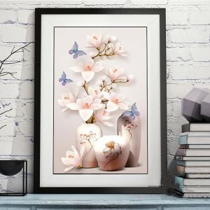 Tranh Đính Đá BÌNH HOA NGHỆ THUẬT (ĐÁ ABC CAO CẤP). Kích Thước: 70cm x 57cm