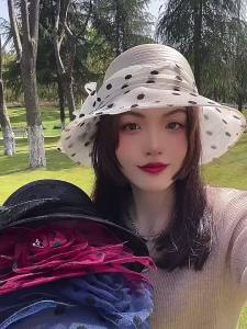 Elegant organza hat for women fashionable polka dot mesh sun hat large brim sun protection hat for summer outings