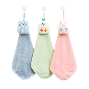 [Bundle of 3]Lucky Hand Towel Thickened Absorbent Towel Cartoon  Hand Towel Coral Velvet Hanging Handkerchief 30x30cm Random Colour
