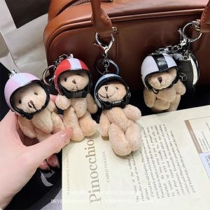 Popular Lovely Helmeted Bear Charm Keychains Y2K Plush Ornament Pendant Car Keyring Backpack Decoration Bag Charm Accessories Gift
