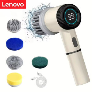 Lenovo Electric Spin Scrubber Cleaning Brush Multifunctional With 5 Replaceable Brush Head Led Display Kitchen Toilet Cleanbrush2026