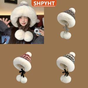 [COD] SHPYHT SPORTS Fair Island Style Retro Knitted Beanies Cap For Women Autumn And Winter Warm Hat Versatile Cute Pom-pom Ear Protection Hat