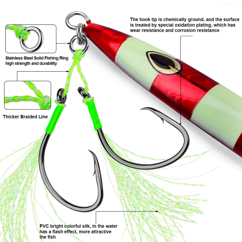 PROBEROS 2pair Carbon Steel Double Fishing Hooks 2# 3/0# 4/0# Cast Jig  Assist Hook Pike Jigging Fishhook Barbed Feather Hook Saltwater Fishing  Tackle
