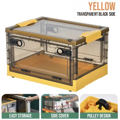 🇸🇬 🔥Koala Home Foldable Clothing storage box Plastic stackable Organizer transparent with Wheels Outdoor Dormitory