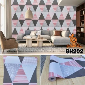PROMO/ TERMURAH/COD Wallpaper Stiker Dinding Motif Segitiga Pink GH202 Premium Quality 45cm x 10meter