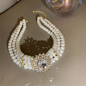 ETUALE Thanh lịch Đồ trang sức Quà Tặng Thạch Hepburnesque Hoa Tinh thể Thủy Tinh Ngọc Trai Phụ nữ Vòng Cổ Trang sức Phụ Kiện Chuỗi xương đòn Hàn Quốc Phong Cách Choker