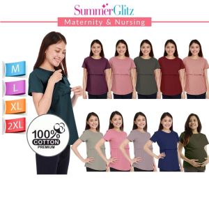 SummerGlitz Premium Cotton Fitted Maternity Nursing Tee Breastfeeding T Shirt/Baju Menyusu Mengandung