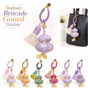 DOOUR Handmade Brocade Gourd Pendant Good Luck Chinese Style Traditional Bag Charms Fashion Versatile Tassel Gourd Keychain BagsKeysCharms