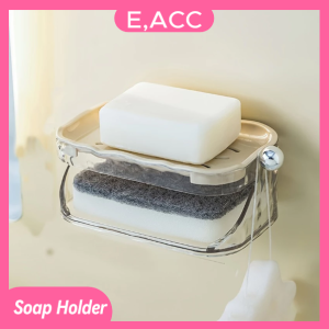 EACC - Adhesive Organizer Rack Wall Mounted Soap Dish Sponge Holder Set - Self Draining Soap Saver for Kitchen Sink & Bathroom No Drill