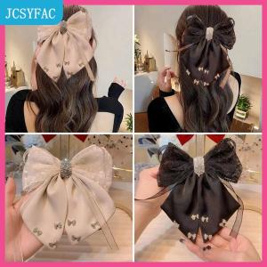 JCSYFAC  New Kẹp Tóc Satin Vải Trang Trí Bow Rhinestone Màu Đen Kích Thước Lớn Kẹp Tóc Phụ Kiện Cho Phụ Nữ Cô Gái