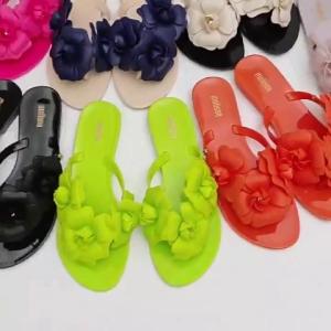 Melissa Official Store Women Ladies slippers Camellia Decorative Flip Flops Flat Slippers Beach slippers with toes Womens Shoes