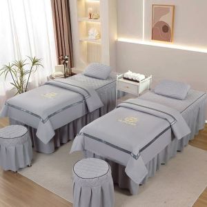 PH IN STOCK High Quality Beauty Salon Bed Cover Massage Spa Bedskirt Pillowcase Stool Cover Dulvet Cover massage bed cover facial bed cover with hole Lash Bed Cover