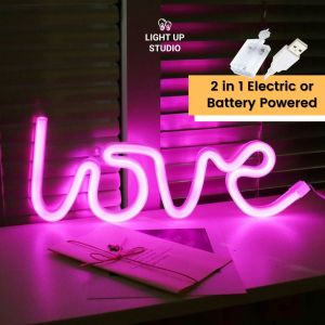 Love Letter Neon Sign Acrylic Wall Decor USB/Battery Powered Decorative Home Atmosphere LED Night Lights for Girls Party