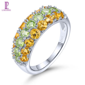 Lohaspie Trang Sức Nhẫn Bạc 2.3 Carat Nhẫn Peridot Citrine Tự Nhiên Nguyên Bản 925 Nhẫn Peridot Citrine Đá Quý Nhiều Màu Cho Nữ Trang Sức