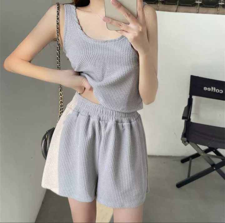 ONE SET TANKTOP RAJUT KNITS OVERSIZE / SETELAN TANKTOP KNITS JUMBO WANITA /  BAJU TIDUR SETELAN WANITA