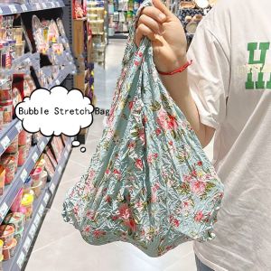 XUANYUAN ถุงช้อปปิ้งถุง ถุงยืดพับได้ฟอง จุได้มาก ใช้ซ้ำได้ กระเป๋าถือจีบยืดหยุ่น สร้างสรรค์และสร้างสรรค์ ชีฟองผ้าชีฟอง กระเป๋าพัฟยืดสุดวิเศษ ใช้ได้ทุกเพศ