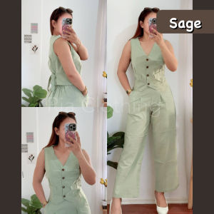 Kylie Vest Terno Coords High Waist Pants Button Down Top Trendy Korean BKK Women Outfit RIA Clothing