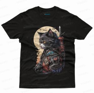Kaos Distro Premium Samurai Cat VERSI 2 Desain 3D baju Pria Wanita Hitam bawara store