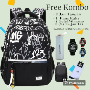 INTAN-STORE97 TAS Sekolah SD Laki Laki Ransel Anak-anak Tahan Air Kualitas Terbaik Tas Sekolah Dasar /tas sekolah sd laki laki/tas anak laki laki BANYAK BONUS Bonus Botol Minuman + Kaus Kaki + Jas Hujan Tas + Jam Tangan