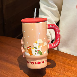 【Ship in 24H】Christmas gift cup 圣诞节礼物大容量陶瓷杯马克杯创意可爱吸管杯情侣杯子女伴手礼品