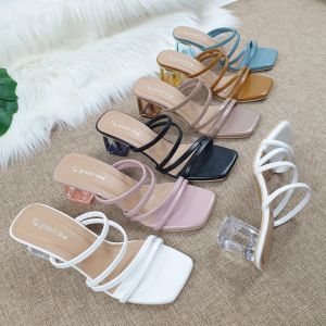 sandal heels wanita hak kaca 5 cm RAINBOW