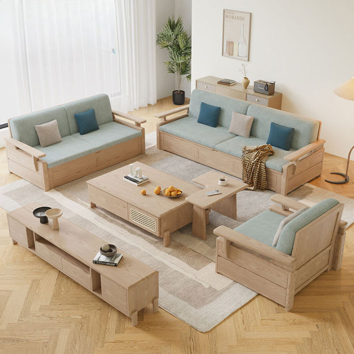 Nordic small apartment solid wood sofa and chair combination ash wood