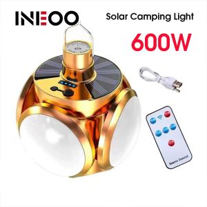 INEOO Portable Solar Camping Light with Hook Remote Control Folding Football Bulb Rechargeable Desk Lamp for Tent Emergency Chandelier