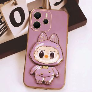Soft Case Xiaomi Redmi Note 14 4G 5G 14 Pro 5G 14 Pro Plus 5G Case Labubu Mirror Stand Premium Silicon Plating