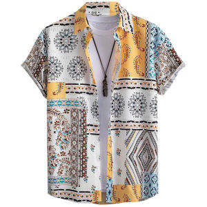 [Oufisun] Áo sơ mi Retro cho nam Áo ngắn tay quá khổ ngắn in họa tiết áo sơ mi Hawaii bò tây cho nam Áo sơ mi thường ngày cho nam Áo cánh nam 4 màu áo ngắn tay mùa hè