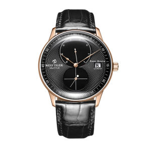 (OFFICIAL 3 Yrs WARRANTY) Reef Tiger/RT Men Luxury Watch Rose Gold Mechanical Watch Brown Leather Strap Analog Watches Relogio Masculino RGA82B0