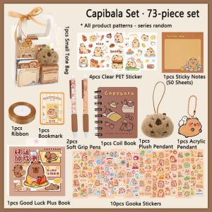 GIORGIONE 70/73/105pcs Cartoon Capybara Stationery Set Kawaii Capybara-themed School Stationery Set PET Sticker Plush Doll Clear Pencil Cases Kids Stationery