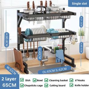 Dish Rack Stainless Steel Kitchen Double-Deck Double Sink Dish Drainer Kitchen Racks Local stock