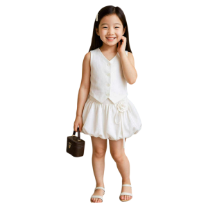 SELINANew Hot Trend Best Seller Vneck Chaleco Vest and Bubble Skort/Skirt Terno Set for Girl Kids - ages from 4 to 16 ages - classy and elegant - timeless classic - timeless piece - casual office or party - classic piece - super kapal ng tela - hindi