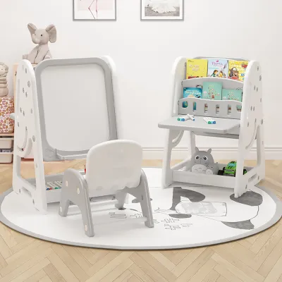 SG Stock - 4 In 1 Toddles Study Table Set Space Saver Fold-able Table Writing Board White Board Magnetic Board Book Shelf Folding Table Study Chair Set Storage Box Adjustable White Board Table Chair