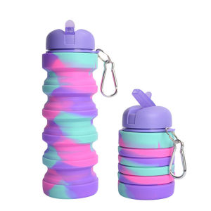 Bình Nước Silicon 500ml Họa Tiết Rằn Ri Xếp Gọn Bình Đựng Nước Di Động Cho Bé
