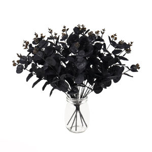 Black Artificial Eucalyptus Stems Leaves Faux Stem Halloween Party Wedding Bunches Home Garden Decoration DIY Fake Flower Supply