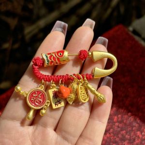DRESSPLUS Gold Zodiac Brooch Pendant Best Wishes Horse Year Sand-plated Ornaments Fashion Good Luck Lucky Pins Pregnant Women