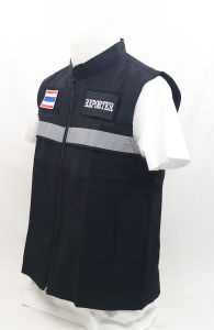 💥BIG Sale ลดแรง💥เสื้อกั๊กภาคสนาม นักข่าว / PRESS/ REPORTER สีดำ+อาร์มตีนตุ๊กแก 3 จุด มีสะท้อนแสง เนื้อผ้าspandexซับใน