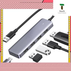 4 Port USB 3.0 Hub Ultra Slim High Speed USB Splitter Portable Extension Data Hub Compatible With MacBook Mac Pro mini Surface Pro XPS PS4 Xbox One Flash Drive HDD Grey