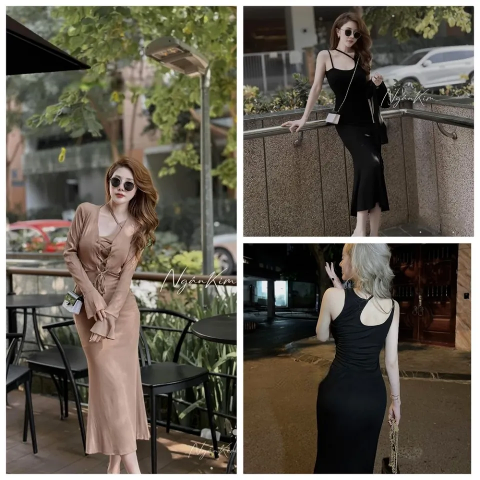 Váy 2 dây dáng dài mix áo khoác vest nữ dáng ngắn croptop LEOSWEARING N50  N64 - Chân váy | ThờiTrangNữ.vn