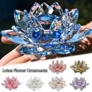 CREATIVE PAVILION High Quality Souvenir Gifts Collection Paperweight Table Ornaments Lotus Flower Decor Crystal Lotus Flower Figurine Glass Miniature Glass Craft