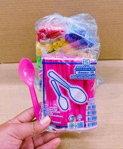 ช้อนไอศครีม ช้อนไอติม ช้อนรีน่า พลาสติก สีขาว - ใส - คละสี - สีโปร่งแสง ยี่ห้อSB ยกมัด 10 แพค