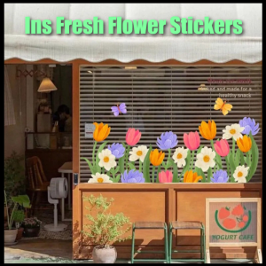 Ins Fresh Flower Stickers Milk Tea Glass Window Stickers Decoration Modern mat Mirror Photo Wall Decal