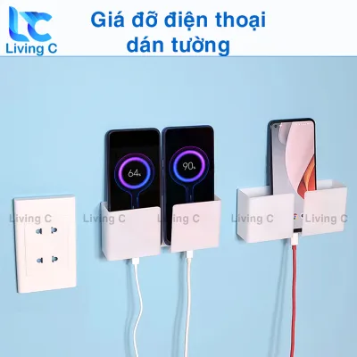Giá đỡ điện thoại dán tường Living C kệ đựng remote điều khiển có sẵn miếng dán tường DT2